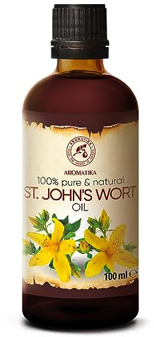 Olio di Iperico 100ml - 100% Hypericum Perforatum - Olio Per il Corpo - Cura Intensiva per Viso - Capelli - Massaggi - Antirughe - Trattamento di Benessere - Olio di Erba di San Giovanni
