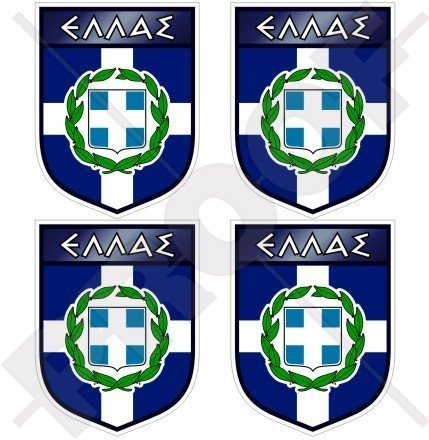 GRIECHENLAND Griechisch Griechisch Schild HELLAS 50mm Auto & Motorrad Aufkleber, x4 Vinyl Stickers