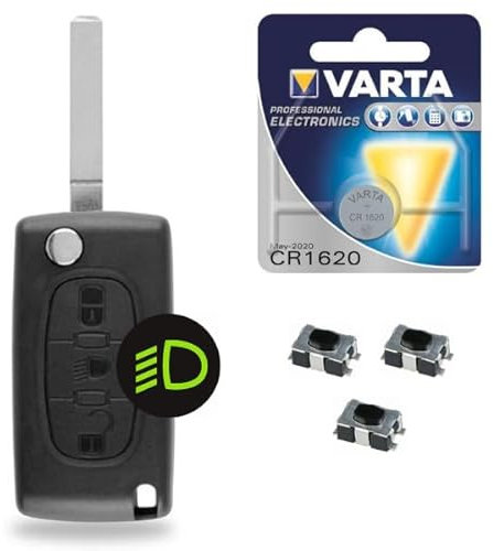 Boitier Plip Télécommande Compatible Clef Peugeot 207 307 407 308 607 3008 5008 Partner Expert ✚ 3 Switch ✚ 1 Pile CR1620 VARTA - Kit iRace Keys®