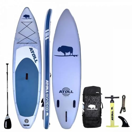 WERPOWER Atoll 11' Foot Inflatable Stand Up Paddle Board (6 Inches Thick, 32 inches Wide) ISUP, Bravo Hand Pump and 3 Piece Paddle.