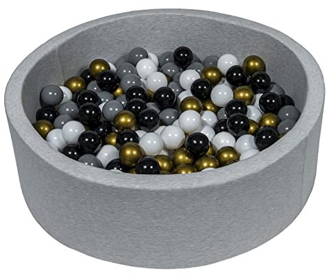 Velinda Piscine a balles pour Enfant, Aire de Jeu + 300 balles (Couleurs des balles: Noir, Blanc, Or, Gris)