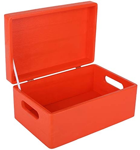Creative Deco Large Red Plain Wooden Storage Box | 30 x 20 x 14 cm (+/-1 cm) | Hinged Lid & Handles | Gift Box Kitchen Storage | UNSANDED Wood Keepsake Memory Craft Chest