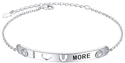 Echt 925 Sterling Silber Bar Armbänder mit Nachricht Ich Liebe Dich Mehr für Frauen Mädchen Teens Geschenke Familie Liebe Manschette Armbänder Freundschaft Mantra Schmuck Einstellbar (I Love You More)