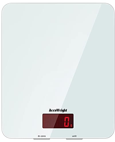 ACCUWEIGHT 201 Digital Kitchen Scales Food Scale with Tempered Glass Platform Electronic Cooking Scales with Backlit LCD Display Multifunctional Scale for Home Office Use, 5kg,11lb