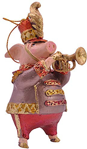 Schwein Musikant Musiker Musikinstrumente handbemalt Weihnachten Baumschmuck Deko Hänger Christbaumschmuck 10 cm (aubergine-rot)