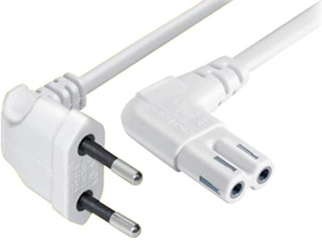 2m Euro Netzkabel C7 Fernseher Stromkabel, Kabel Gewinkelt Netzstecker auf Euro 8 Doppelbuchse Kleingerätekabel für Wireless Boxen, TV, Blu-Ray, Radio, Netzteile Weiss