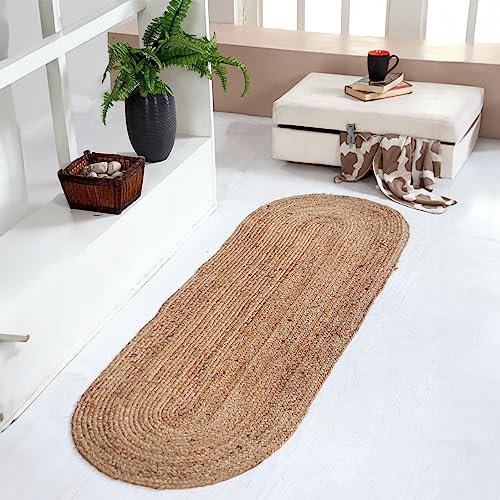 Second Nature Online - DHAKA Jute-Teppich | 100% Naturfaser | Handgewebt | Ethischer Handel | umweltfreundlich (oval - 60 x 180 cm)