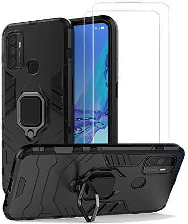 NOVAGO Compatible avec Oppo A53S / Oppo A53 2020 - Pack Complet- Coque Ultra Résistante avec Anneau Anti Chute + 2 Films de Protection écran en Verre trempé