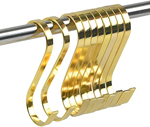 FOROREH 10 Stück S Haken Edelstahl, S-Form Metallhaken, Heavy Duty Türhaken, Fleischerhaken Hängehaken Küchenhaken zum Aufhängen für Küche, Garderobe, Bad - Golden