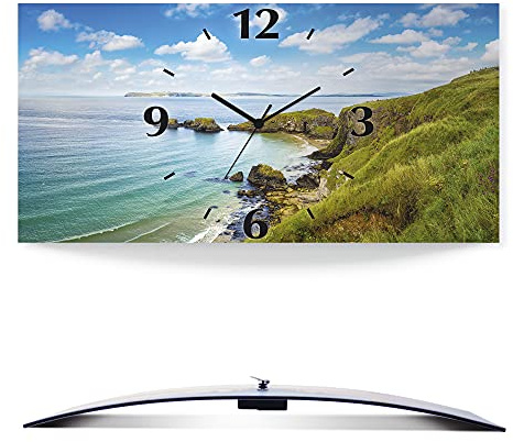 ARTLAND Wanddeko Wanduhr ohne Tickgeräusche Alu Quarzuhr lautlos 50x25 cm Rechteckig Landschaftsbilder Natur Küste Meer Bilder Maritim S7MQ