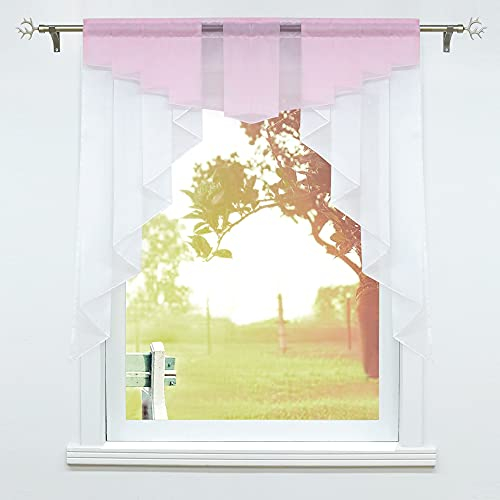 SCHOAL Scheibengardinen Küche Kleinfenster Gardinen mit Kräuselband oder Tunnelzug Bistrogardinen Voile Transparente Kurzgardinen Modern 1 Stück BxH 120x125cm Rosa