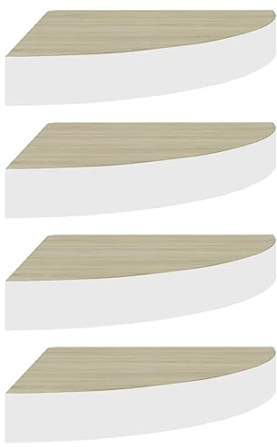 vidaXL 4X Eck Wandregal Eckregal Bücherregal Hängeregal Schweberegal Wandablage Regal Dekoregal Büroregal Wohnzimmer Eiche Weiß 35x35x3,8cm MDF
