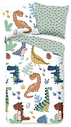 Good Morning Kinder-Wendebettwäsche Dino Renforcé bunt Größe 135x200 cm (80x80 cm)