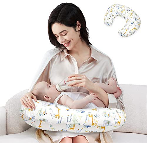 HOMCENT Stillkissen mit 2 Abnehmbaren Baumwollbezügen, Maschinenwaschbar, Breastfeeding Pillow 41x25x12cm Weiß