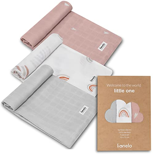 LIONELO Bamboo Set 3 Stück natürliche mullwindeln Bambus 70x70, vom 1. Lebenstag, antibakteriell, antimykotisch, hypoallergisch, sanft, weich, Decke, Wickelunterlage (RAINBOW)