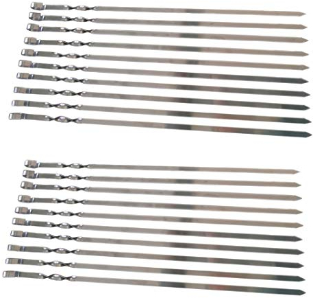 Lot de 20 brochettes en acier inoxydable de qualité supérieure - 50 cm - 1 cm de large - Solides de 2 mm d'épaisseur