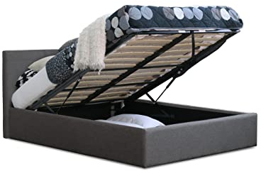 Modernique® Grey Fabric Ottoman Storage Bed, 3Ft, 4FT, 4FT6, 5FT, Grey Linen Gas Lift Up Storage Bed in Single, Small Double, Double and King Sized Bed Frame (Super King)