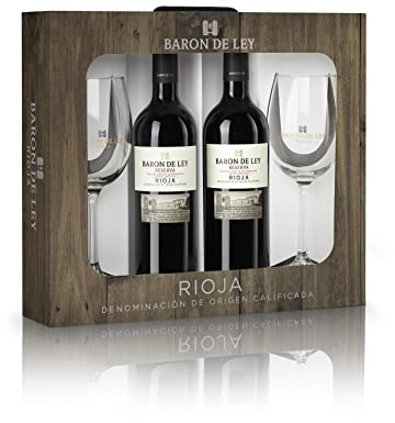 Baron de Ley Reserva Estuche regalo | Vino Tinto DOC Rioja | Variedad Tempranillo | Fruta y Complejidad | 3 estuches | 6 botellas y 6 copas.
