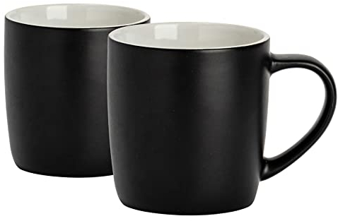 Argon Tableware Coloured Coffee Mugs - Matte Black - 350ml - Pack of 2 - Matt Ceramic Stoneware Tea Mugs Latte Cappuccino Cups Hot Chocolate Cups Colourful Mug Set with Handle