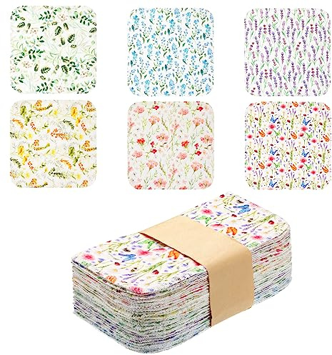 Kinlop 24 Pcs Spring Easter Lunchbox Cloth Napkins Bulk Reusable 2 Ply 8 x 8 Floral Style Flannel Wipes Washable Soft Cotton Sturdy Absorbent Cloth Placemats for Dining Home Party