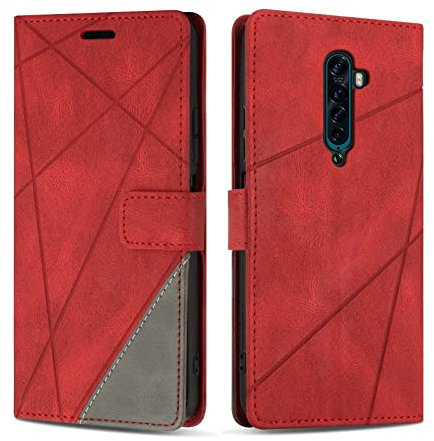 SONWO Hülle für Oppo Reno 2, Premium PU Leder Handyhülle Flip Case Wallet Silikon Schutzhülle Klapphülle für Oppo Reno 2, Rot