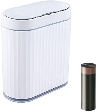 Smart Trash Bin with Lid for Bathroom, 9 Liter Slim Automatic Garbage Can, Waterproof Plastic Rubbish Bin Narrow Motion Sensor Wastebasket for Living Room, Kitchen, Office, Grey (No Battery)