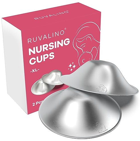 RUVALINO Silver Nipple Shield Breastfeeding - Premium Breastfeeding Silver Cups for Nursing Moms to Protect and Soothe Sensitive Nipples, Safe and Nickel-Free Silver Nipple Cups (XL)