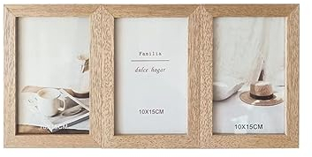 LIN HOME RS02186 Triple Bisagra Marcos de Fotos con Tres de Foto 10x15 cm Madera MDF con Panel Cristal