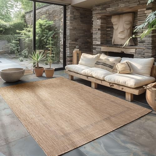 Carpettex Outdoor Teppich Wetterfest 140 x 200 cm Sisal Optik Beige - Ideal für Balkon, Garten, Terrasse und als Küchenteppich - Draußen Teppich Waschbar, Flachgewebe, Wasserfest, Pflegeleicht
