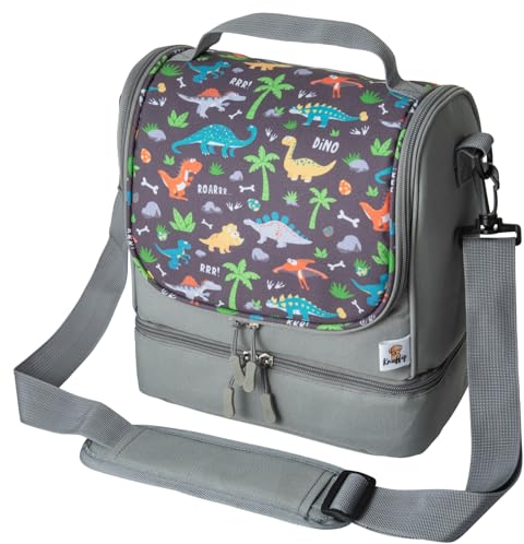 Knuffig Kindergarten-Tasche mit Brotdosen-Fach, Umhängetasche für Kita, Krippe & Kiga, Tragetasche für Toniebox, Perfekt als Weihnachts- & Geburtstagsgeschenk für Kinder! (Dinosaurier)