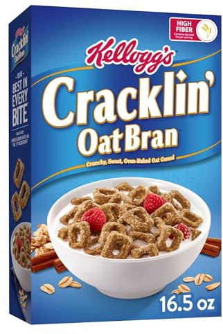 Kellogg's Cracklin' Oat Bran Breakfast Cereal, Fiber Cereal, Family Cereal, Original, 16.5oz Box (1 Box)
