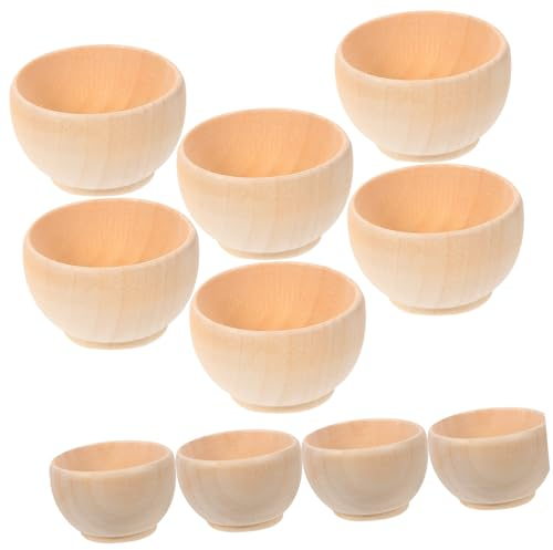 SAFIGLE 10Pcs Mini Unfinished Wooden Bowls for Crafts - Natural Blank Bowls for Painting DIY Projects and Kids Activities - Perfect for Montessori and Home Decor