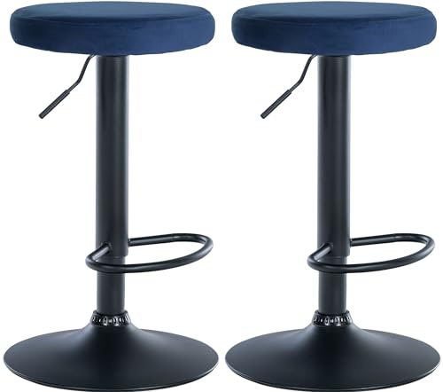CLP 2er Set Barhocker Ponte Samt I Drehbarer Thekenhocker I Höhenverstellbarer Hocker I Küchenhocker mit Metallgestell, Farbe:blau, Material Gestell:Metall matt schwarz