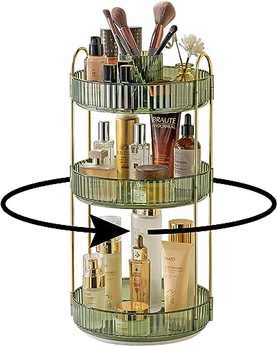 CYIAMJLU Makeup Organizer, 360° Drehbar Make up Organizer für Parfums und Make-up, Hautpflege, Toilettenartikel ect Multifunktionale Organizer Rack für Kommode, Schlafzimmer, Wohnzimmer (Grün, 3Tier)
