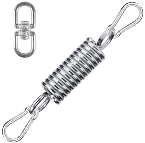 Schwingfeder für Hängesessel, Schwingfeder Stahlfeder mit Edelstahl 304 Stahlfeder, 360° Feder Drehwirbel und 2 Karabinerhaken, Tragfähigkeit bis 250KG für Hängestuhl, Hängematte, Boxsack Halterung