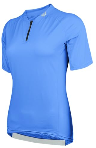 Wulibike Radtrikot Damen Halbe ReißVerschluss Fahrradshirt Mountainbike Fahrradtrikot Atmungsaktiv Rennrad Trikot Kurze äRmel Frauen Fahrrad Shirt 4 Tasche Radfahren Tops Upf50+ Blau L