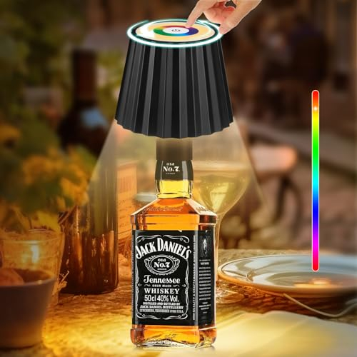 VIIIVA Lampe de Bouteille Dimmable, 5200 mAh, Rechargeable Lampes de Table LED Sans Fil, IP54 Étanche, 16 RGB Couleurs Lampe de Table Tactile, Pour Intérieur et Extérieur, Restaurant, Bar (Noir)