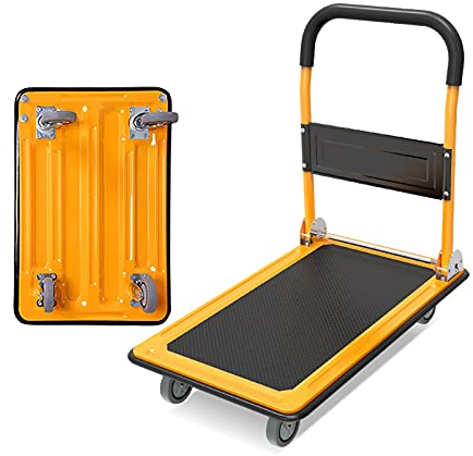 Faltbarer Schubkarren, Faltbarer Plattformwagen, verdicktes Metallgehäuse, Schubkarre mit 4 Rädern für den Heimbüro-Transport, Sackkarre mit Klappgriff, Rollwagen (Farbe: Lila)