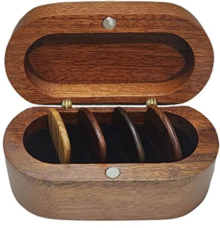 Qarmijaer Set di Porta Plettri per Chitarra con 4 Plettri in Legno, in Legno Naturale per Plettri per Chitarra, Mini Contenitore per Chitarra