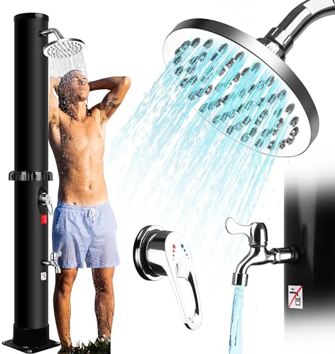 Ducha Solar Exterior 40 litros - Ducha Exterior Jardin Piscina con Rociador Giratorio y Grifo de pie, Temperatura Ajustable Hasta 60°C, Ducha de jardín para Piscina Patio, sin Conexión Eléctrica