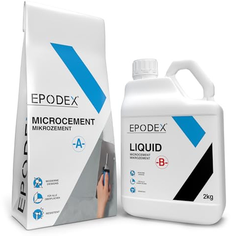 EPODEX Mikrozement Set für Wände - Brown Beige | Strukturputz & Designspachtel für Bad, Küche & mehr, Inkl. Spachtelmasse & Harz, Innen/Außen, 7m² für 2 Anstriche
