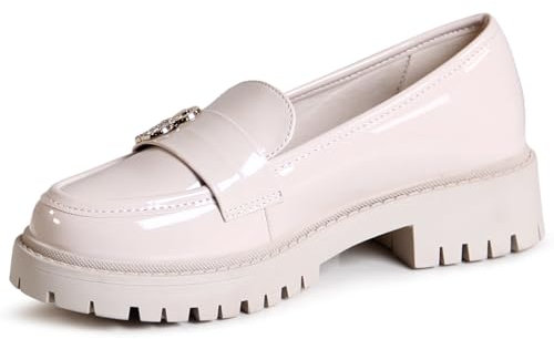 topschuhe24 2970 Damen Lack Halbschuhe Plateau Loafer, Farbe:Beige, Größe:41 EU