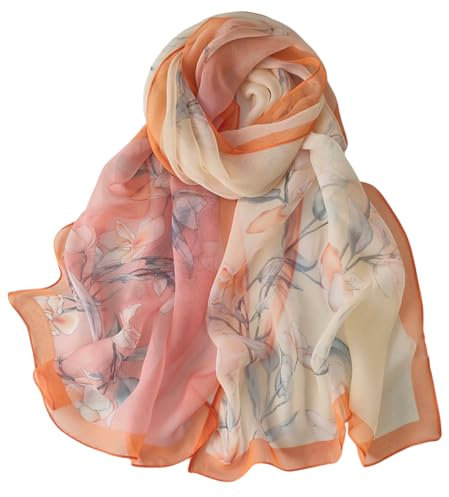 FAIRYGATE Schal Pink Tuch Damen mit Blätter Muster - Eleganter Sommer-Schal für Frauen - Hochwertiges - Halstuch und Chiffon-Stola Dezent Stilvoll B7212