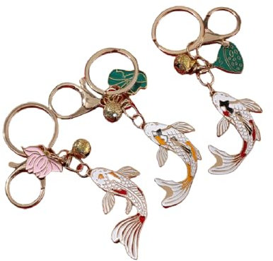 SMED Taschenanhänger Schlüsselanhänger3Er-Pack Koi-Schlüsselanhänger Lotusteich-Serie Taschenornamente Schlüsselringe Paare Glücksbringer Schlüsselanhänger