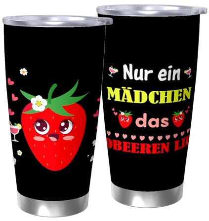 Geschenke für Mädchen 20oz Travel Mug, Geschenk für Mädchen Erdbeer Tasse, Geschenkideen Geburtstag Weihnachten für Beste Freundin Frau Schwester Thermobecher Kaffeebecher to go