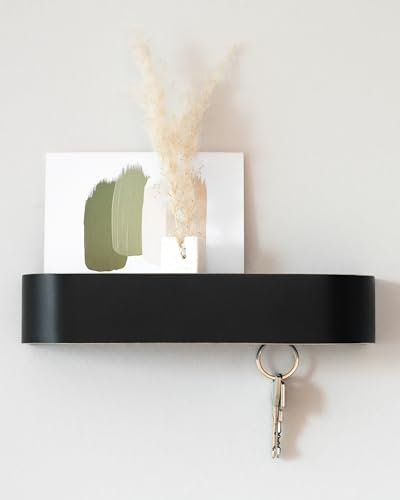 Kazai. Schlüsselbrett 'Fyndig' | Minimalistisches Schlüsselhaken-Design aus Berlin | Moderner Schlüsselhalter mit Ablage aus Holz | Schlüsselregal als Flur Möbel für die Wand | Schwarz