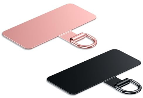 Heavy Duty Tether Tab - 44lbs Load Capacity, Metal Lanyard Patch & Strap Adapter for iPhone Android, Universal for Full Phone Cases (Rose Gold+Black)