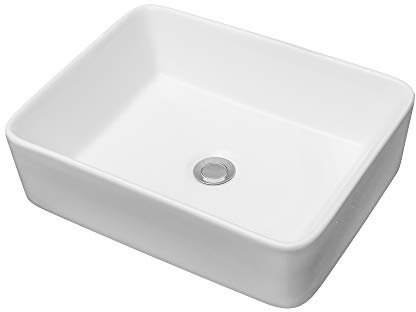 Couoko Lavandino da bagno moderno rettangolare da 19 x 15 pollici sopra il bancone in porcellana bianca vaso in ceramica lavabo lavabo artistico 48,3 x 38,1 x 14 cm