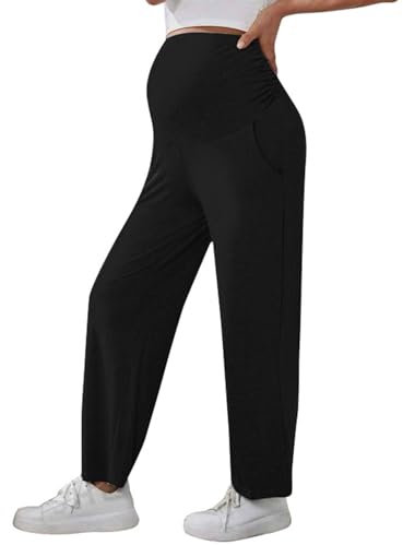 Umstandsmode,Hosen für Schwangere Damen Umstandshose Sommer Jogginghose Lang Schwangerschaft Schlafanzug Pyjama Yoga Umstandsmode Hose Sporthose Schwangerschaftshose Umstandsjogginghose Schwarz M