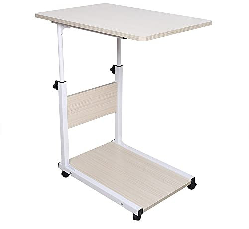 HUSPOO Beistelltisch mit Rollen Holz Höhenverstellbar Sofatisch Nachttisch Kaffeetisch Laptoptisch (Weißer Ahorn)